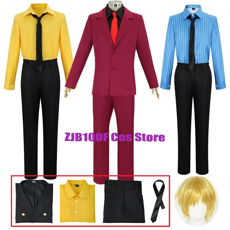 New 2025 3 Colors Sanji Cosplay Uniform Suit Anime Wano Country Vinsmoke Costume Wig Halloween Party Role Play Clothes for W❤❤dd