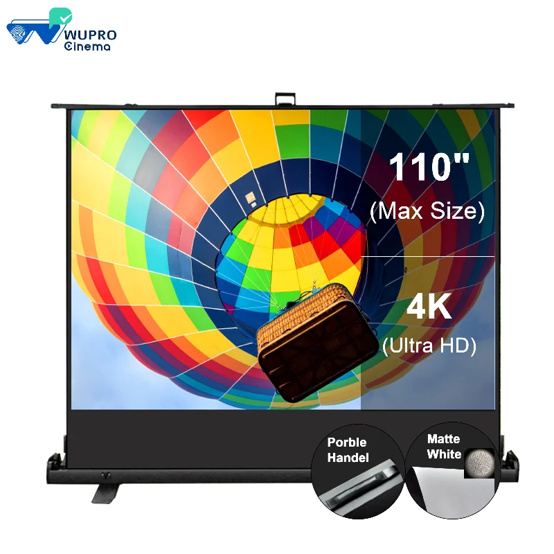 

60/72/80/92/100/110 inch Wupro/OEM Manual Pull Up Projector Screen 4k ALR CLR Enhanced Gain Outdoor Roll Up Projector Screen