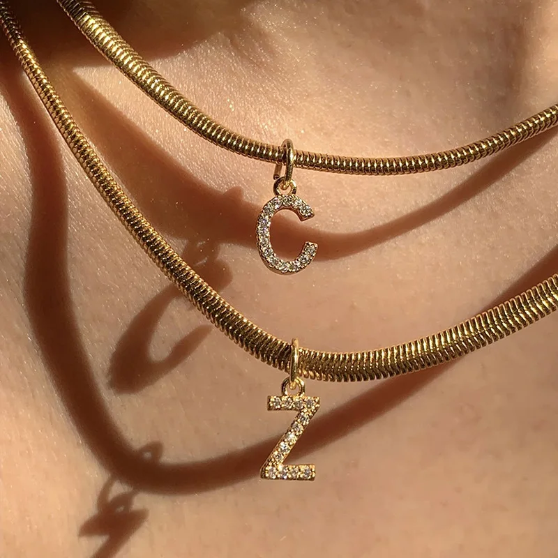 Trendy 26 Initial Letters Cubic Zirconia Pendant Necklaces for Women Gold Plated Chains A-Z Charm Name Personalized Neck Jewelry