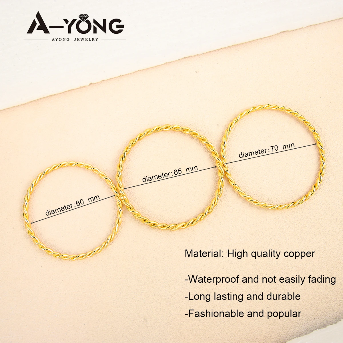 Dubai Gold Color Bangles 18k Gold Plated Copper Twist Bracelet Diameter 60/65/70mm Arab Women Wedding Luxury Vintage Jewelry