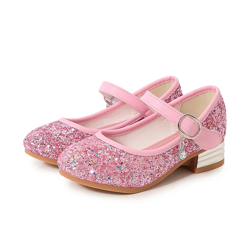 

Princess Wedding Leather Shoes Four Seasons Children High Heels Glitter Student Dance Performance Shoes Fashion Girls Party Shoe