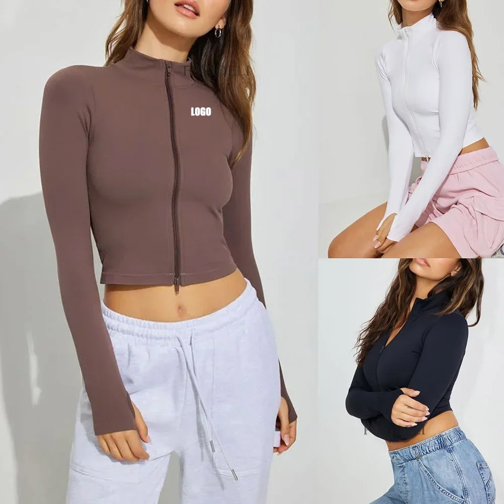 

Женская куртка для йоги LOGO2024, новый кардиган на молнии с воротником-стойкой, спортивная куртка с длинными рукавами, топы