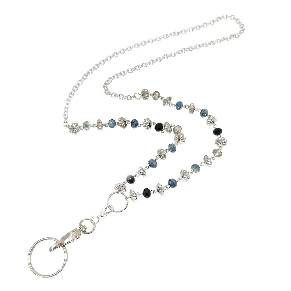 Black Blue Beads Women\'s Fashion Lanyard Necklace ID Name Badge Card Holder Lanyards for Key Necklace Name Badge Holders