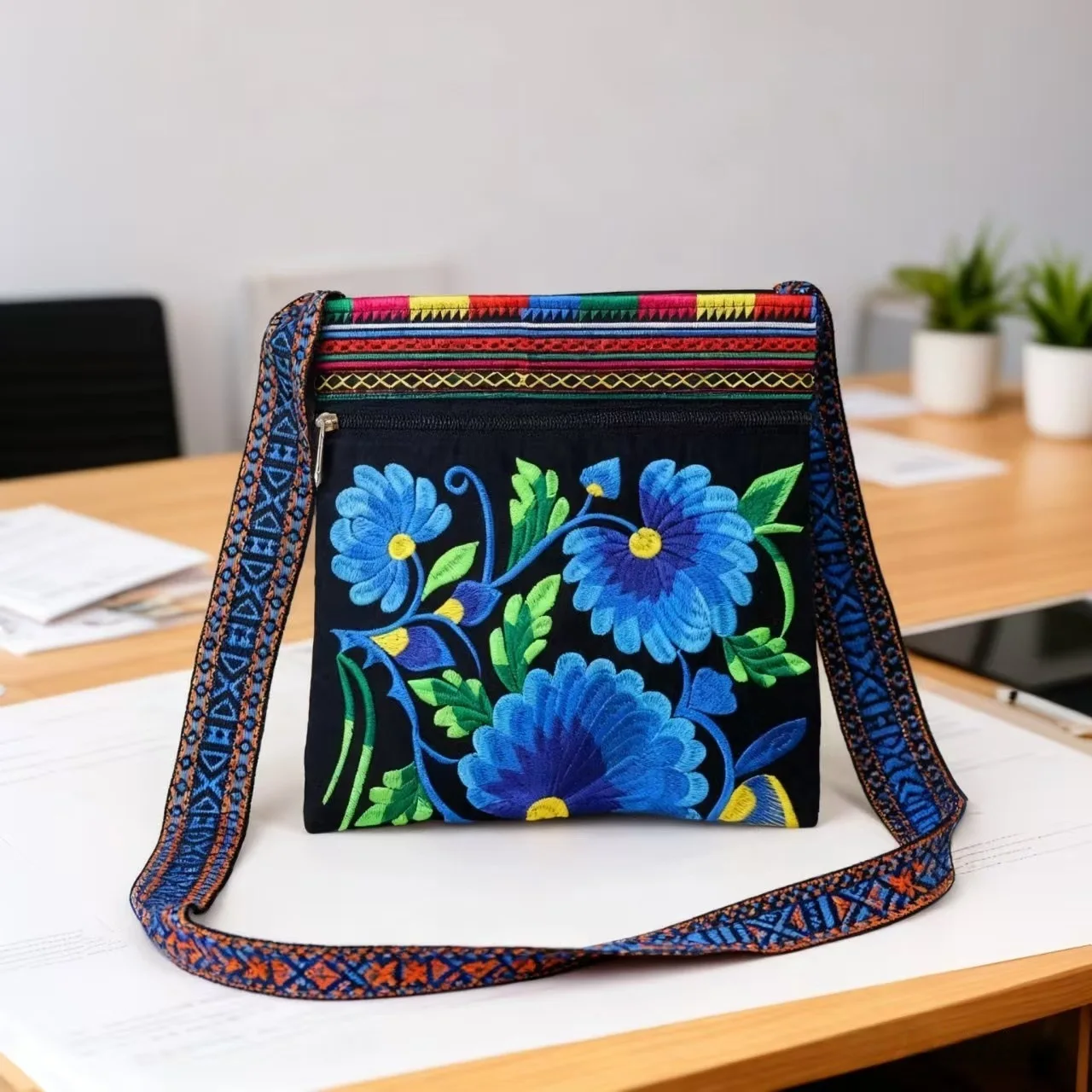 

Женская сумка через плечо Hobo, винтажная этническая этническая вышитая сумка-тоут в стиле хиппи в стиле бохо, кошелек на плечо