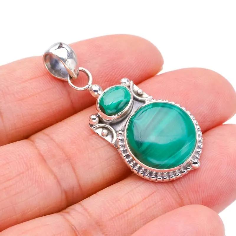 

StarGems® Natural Malachite Handmade 925 Sterling Silver Pendant 1.5" F3695