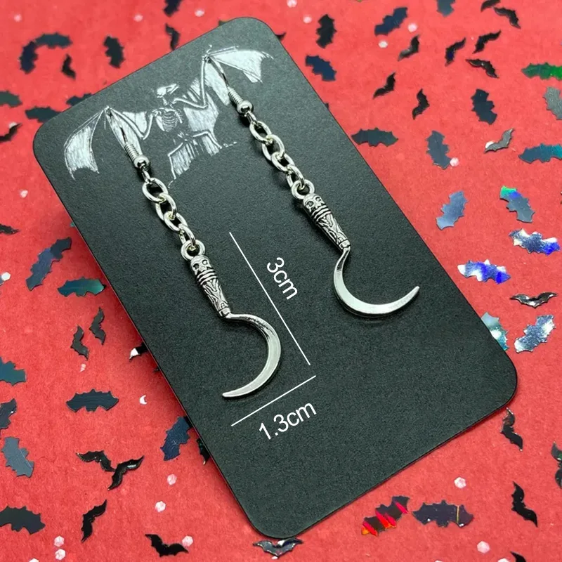 القرون الوسطى الأقراط السيف الطويلة الفضة مطلي المنجل معركة الفأس استرخى أقراط للنساء المجوهرات القوطية