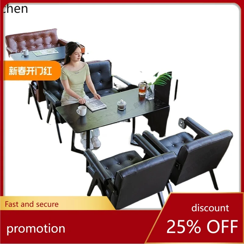 

HT cafe milk tea shop book bar table and chair combination homestay clear bar restaurant booth