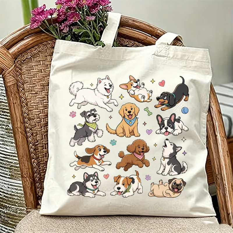 Cute Golden Retriever Dachshund Print Shoulder Bag Women Tote Bags Fashion Eco Reusable Shopping Bag Canvas Storage Bags Gift