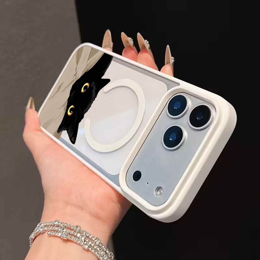 Niedliche Schwarze Katze Ästhetische Transparente Hülle für iPhone 17 16 11 12 15 Pro Max 13 14 Plus Hüllen für Magsafe Kabelloses Laden Drop Cover – Detail 12