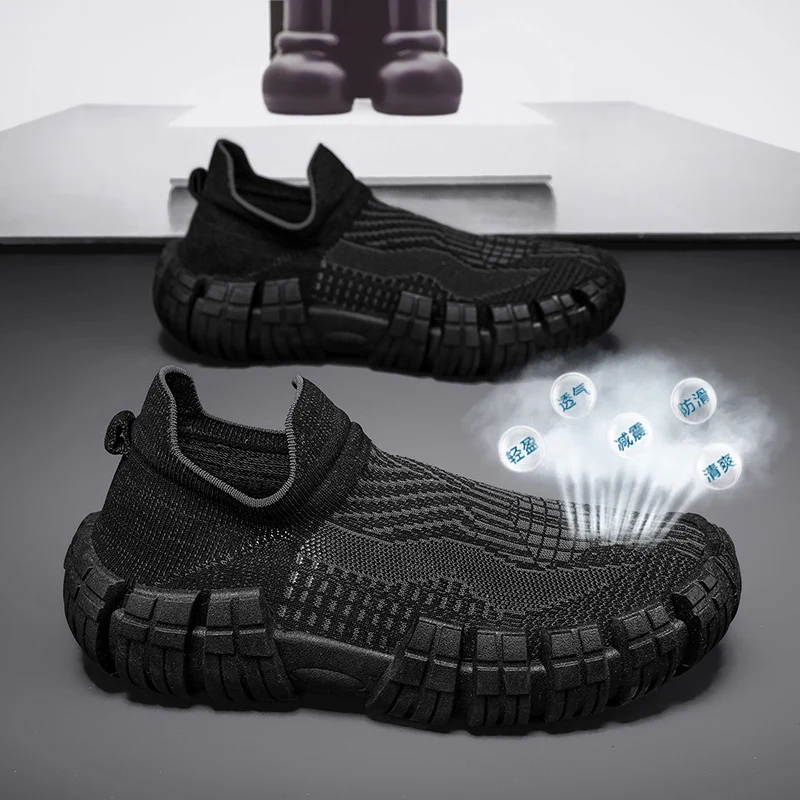 Spring Summer New Thick Soles Breathable Flying Mesh Socks Shoes Men's Non-slip Wear-resistant Casual Shoes Zapatos Altos Hombre