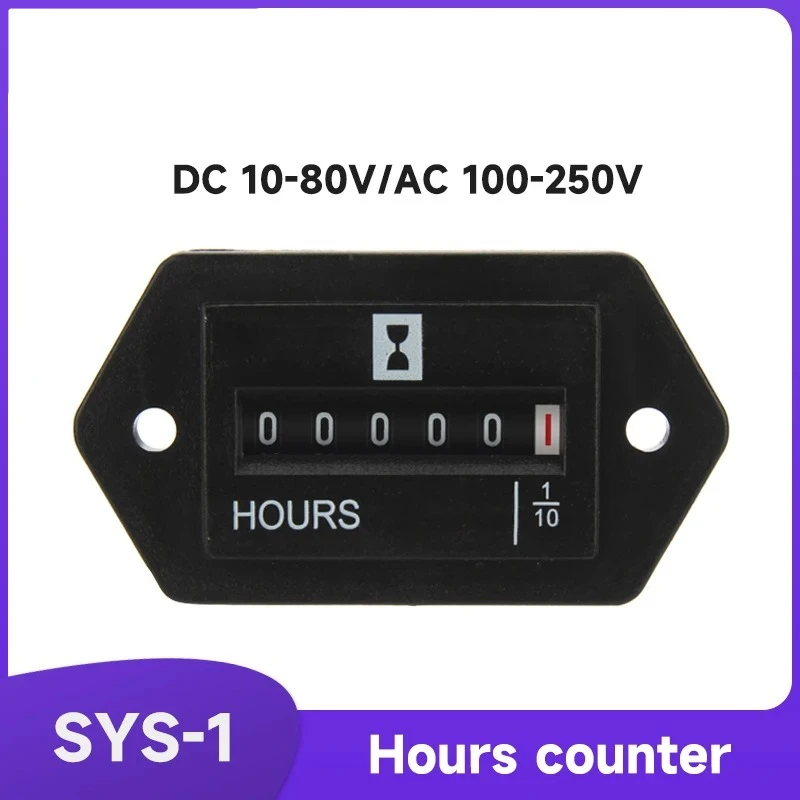 SYS-1 6 Digits Timer Counter Mechanical Hours Counter Hour Meter Digital Industrial Complete Sealed Quartz DC 10-80V AC 100-250V