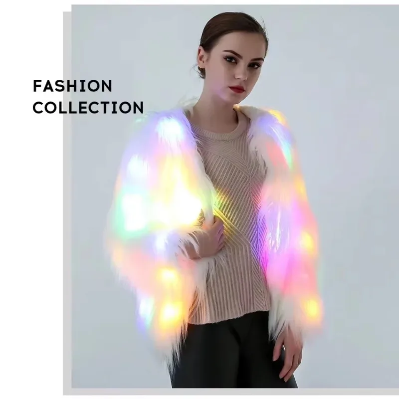 Women Coat Valentine Cosplay Costumes LED Multi-Color Warm Clothes LED Jacket Party Glowing Dance Overcoat