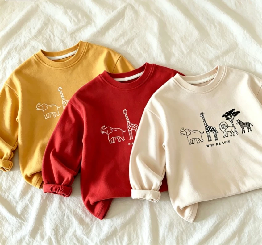 Infant Safari Wildlife Printed Long Sleeve T Shirt Kid Lightweight Cotton Tees Boys Girls Popular Summer Spring Wear Clothing