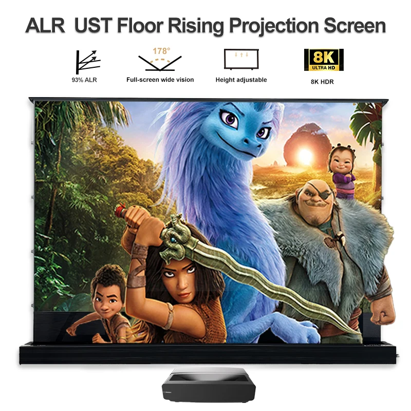 100 بوصة 2025 جديد ALR رفض علامة التبويب الكهربائية الآلية التوتر الطابق ارتفاع العارض شاشة مربع قذيفة لجهاز عرض UST