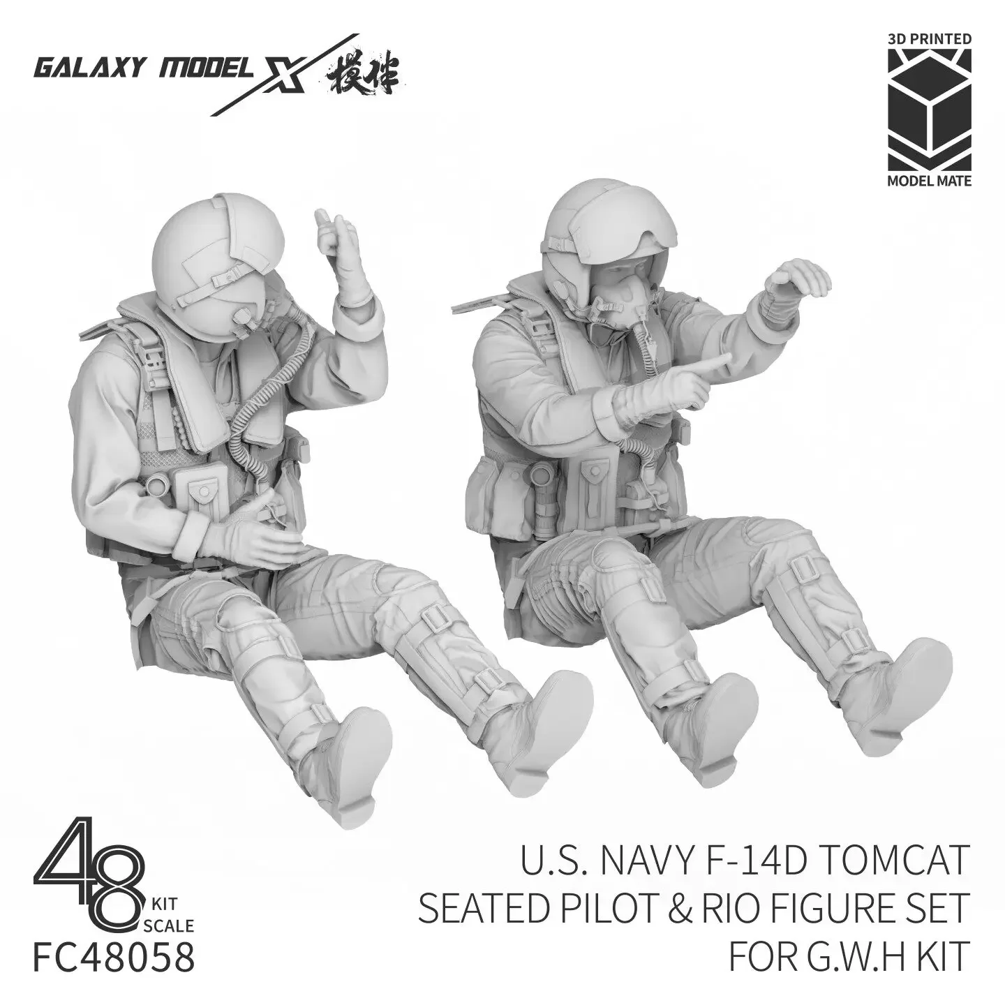 Galaxy  1/48 Scale U.S. Navy F‑14D Tomcat Seated Pilot & RIO 2-Figure Set for G.W.H Hobby Diorama Model Figure - Not Paint