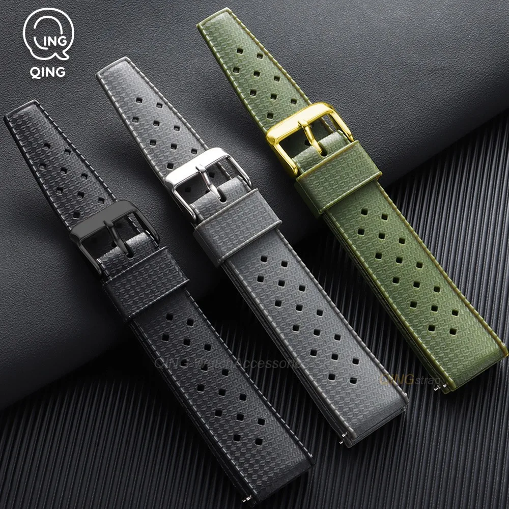 20mm 22mm Tropical Rubber Straps Quick Release Fit Flat End Silicone Watch Bands for Oris for Seiko for Citizen Smart Watchbands