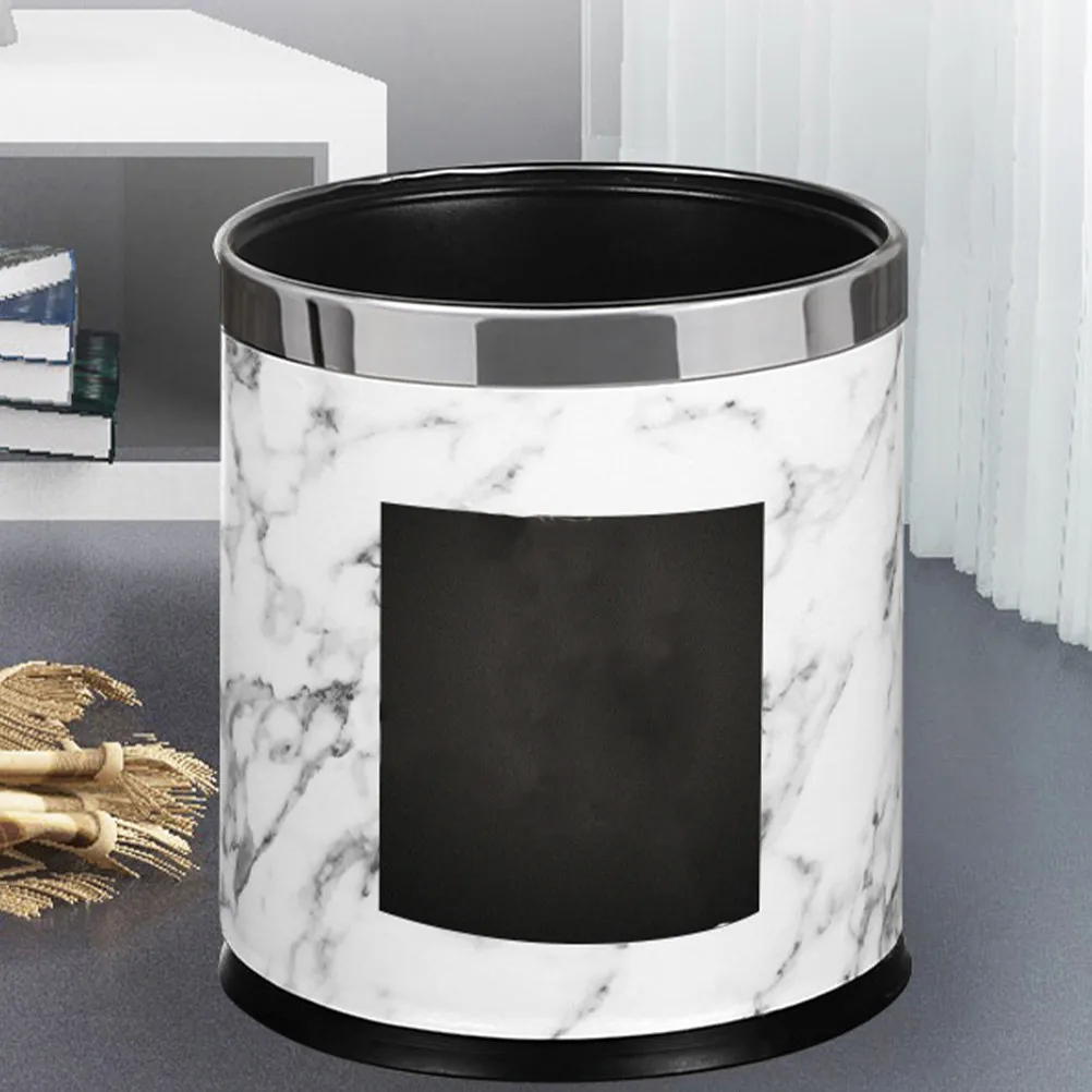 Double Layer Marble Pattern Wastebasket Fireproof Garbage Can Airtight Buckle Anti-Rust Easy Clean Detachable Design for Living