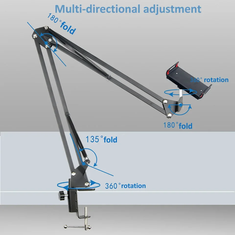 360 Adjustable Bed Tablet Stand for 4inch to 12.9inch Mobile Phones Tablets Lazy Arm Bed Desk Tablet Mount Support for iPad Mini pneumatic automatic foldable lifting table sofa bed side standing computer desk mobile lazy platform desk