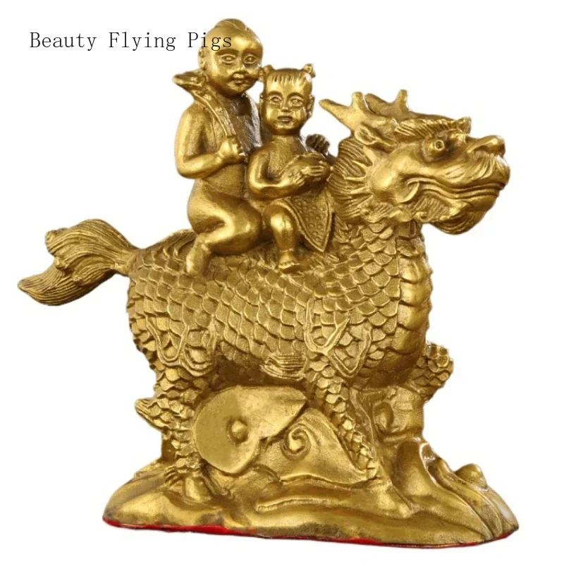 1 piece of brass Kirin gift ornament for home bedroom golden boy jade girl decorative crafts housewarming gifts