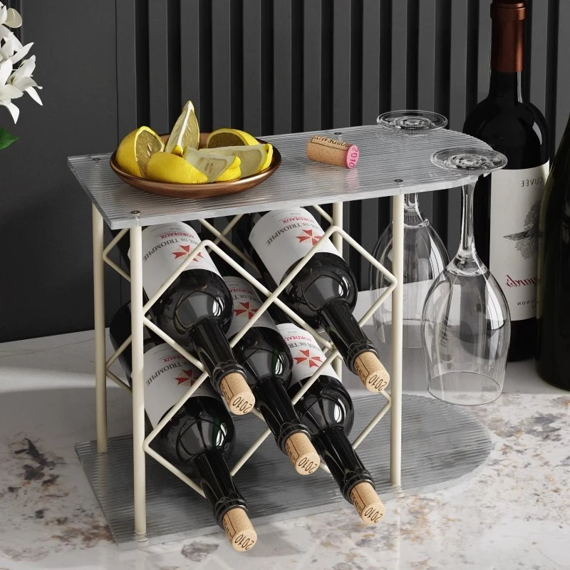 Dual-Level Slanted Wine Rack Space-Saving Inverted Glass Storage with Industrial Metal And Wood Base for Bar Organization
