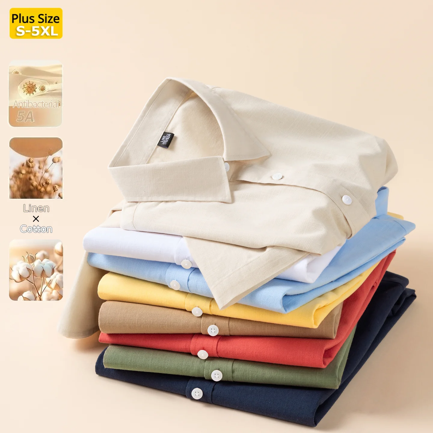 

Men Short Sleeve Linen Blend Shirt Solid Color Breathable Summer Casual Business Office Textured Tops Male Chemise