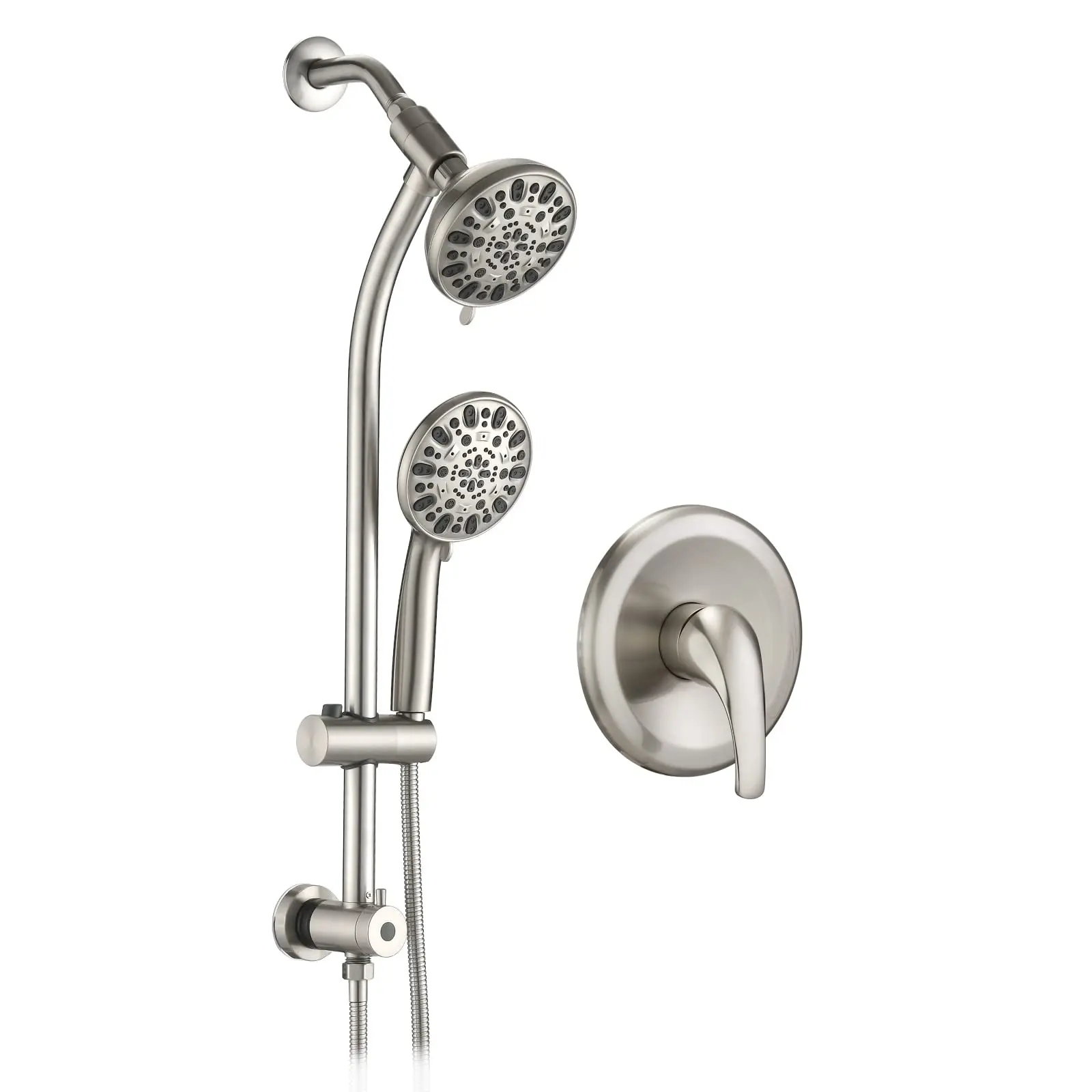 Drill-Free Adjustable Two-Way Shower Head With Slide Bar Chrome Finish