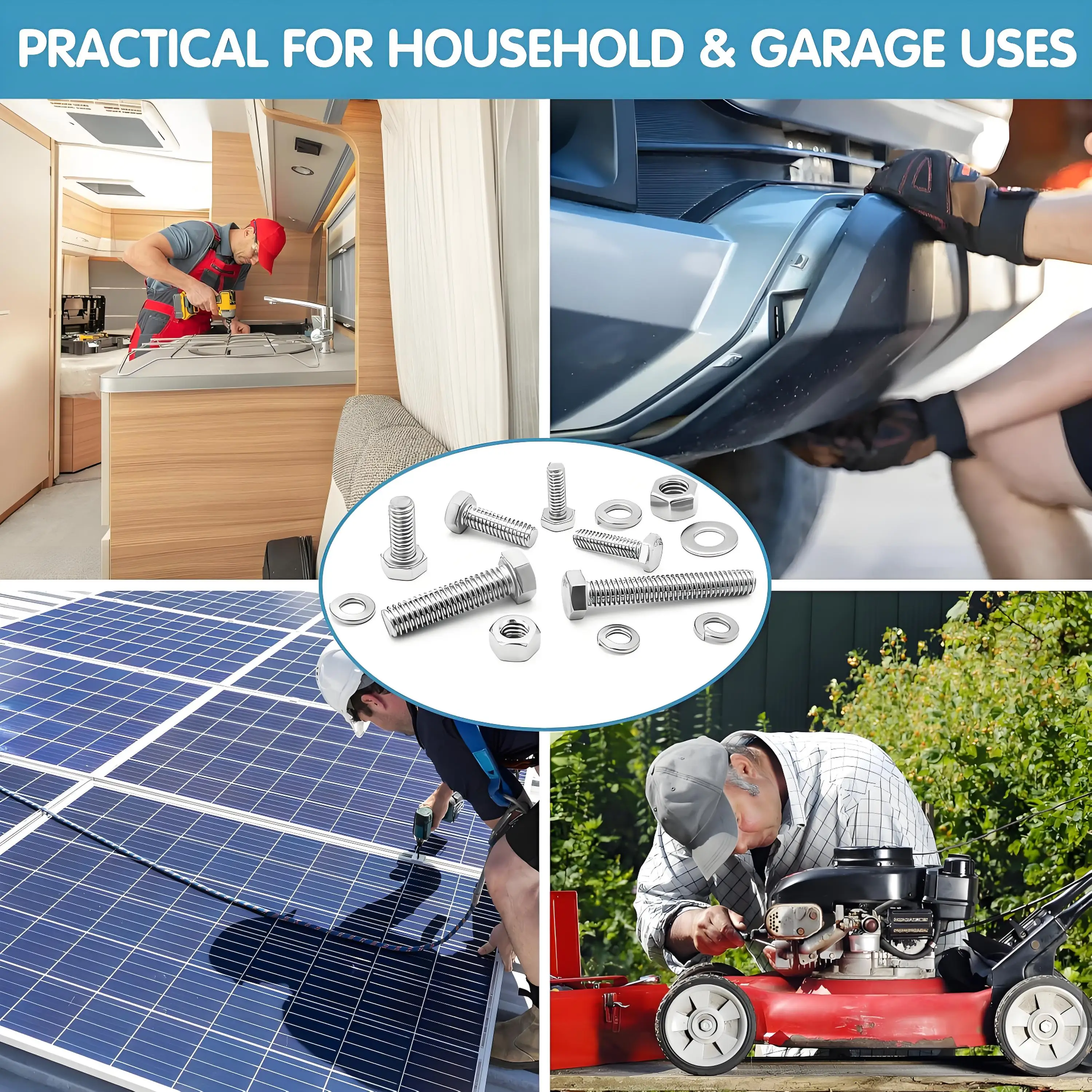 مجموعة مسامير وصامولة من الفولاذ المقاوم للصدأ 304 مكونة من 480 قطعة، مجموعة أدوات شفة سداسية M4 M5 مع غسالات - تشكيلة DIY مقاومة للصدأ