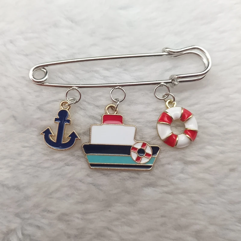 Creative sweet cartoon lifebuoy brooch navy sailboat anchor ship collar pin men and women party casual office brooch pin gift