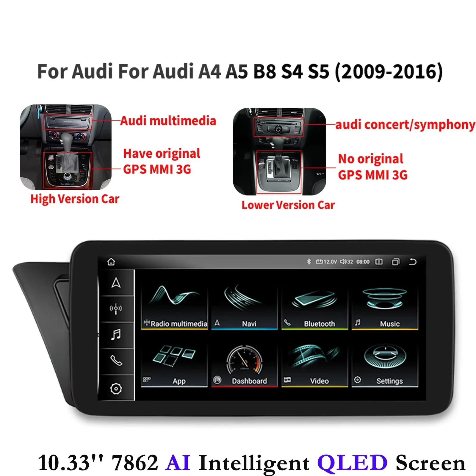 

Hizpo AI Carplay 4G 2Din Android 13 Car Radio for Audi A4 B8 S4 2009 - 2016 A5 S5 Multimedia Video Player GPS DSP Autoradio RDS