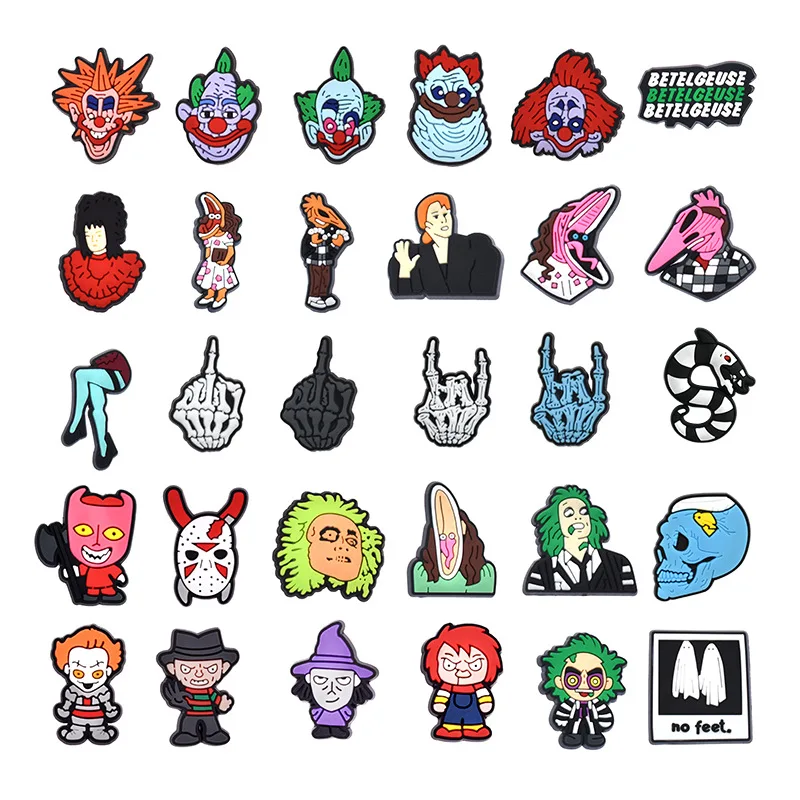 MINISO Horror Halloween 21-90pcs Mix Shoe Charm PVC Dekorasi Berbagai Gaya Dapat Dilepas Tahan Air untuk Pesta & Natal Sebagai Hadiah