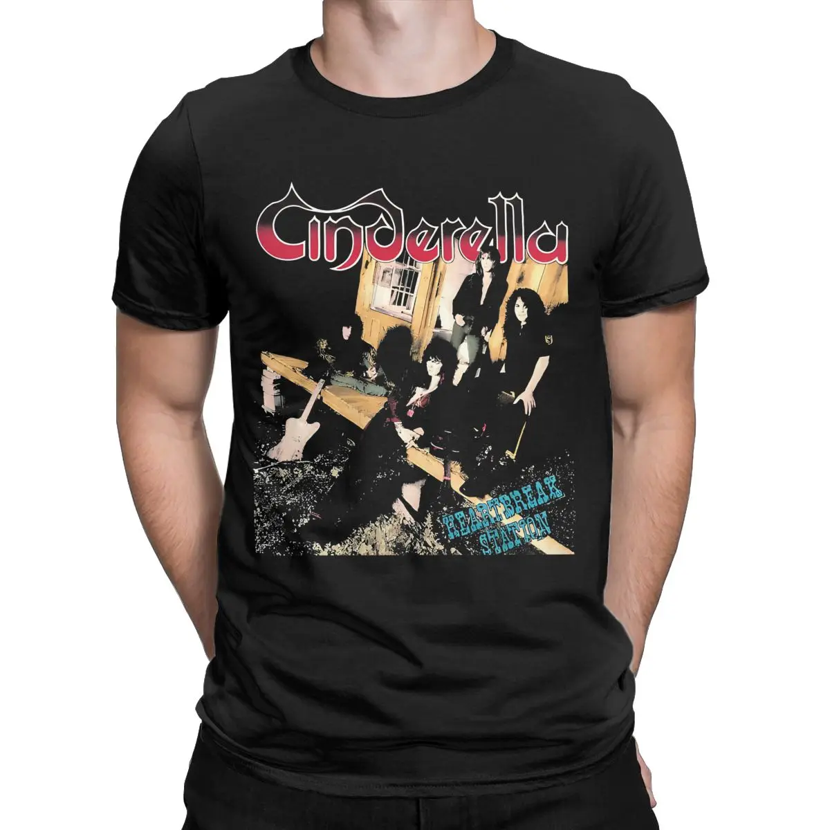 Men Music Band Cinderellas T Shirts Rock Band Pure Cotton Tops Funny Short Sleeve Round Neck Tees Plus Size T-Shirt