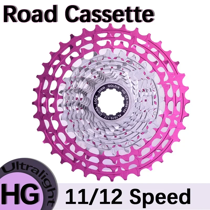 GOLDIX 11 Speed Cassette K7 12v Road Bike Freewheel HG 28T 30T 32T 34T 36T CNC Hollow Ultralight Bicycle Freewheel Black Pink