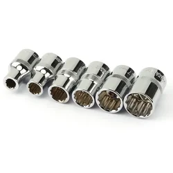 6Pcs 12 Point 1/2 Inch Drive Sockets Set Metric Mirror Socket for Wrench Cr-V Steel 8 10 12 14 17 19mm