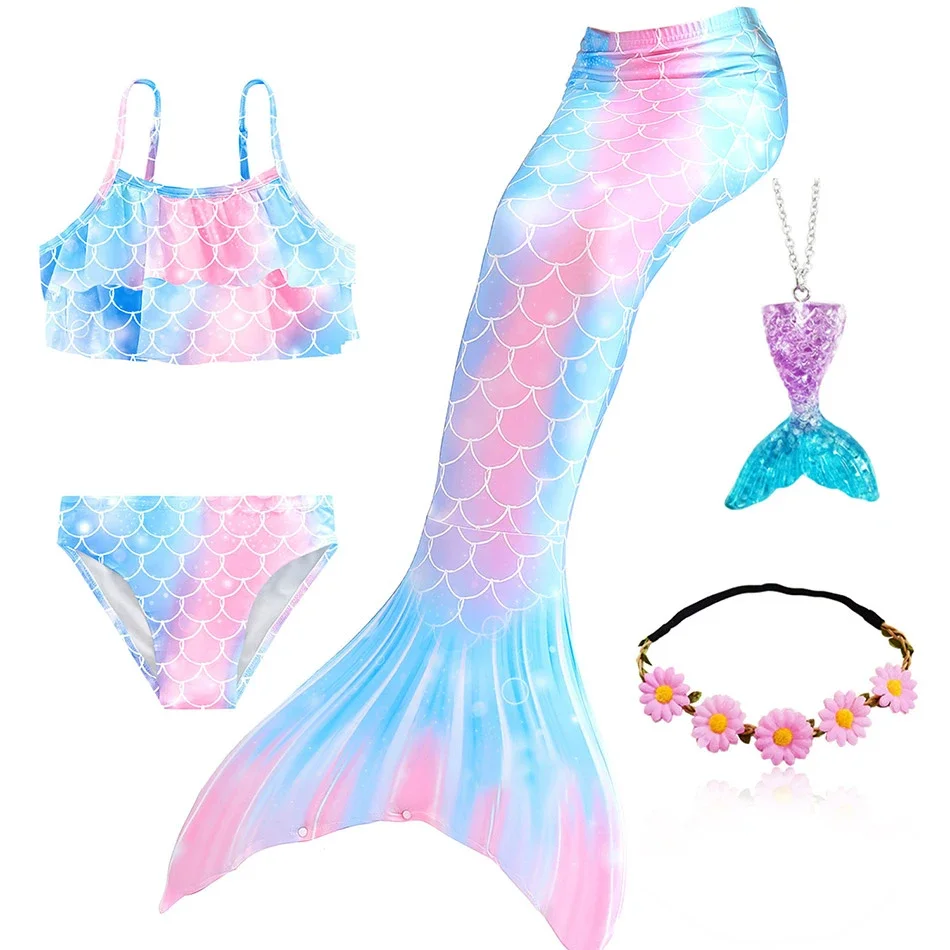 

2024New Baby Girls Swimsuit 3pcs Mermaid Tails Swimwear for Kids Toddler Bikini Set Cartoon Infant Bathing Suit 3 4 6 8 10 Years