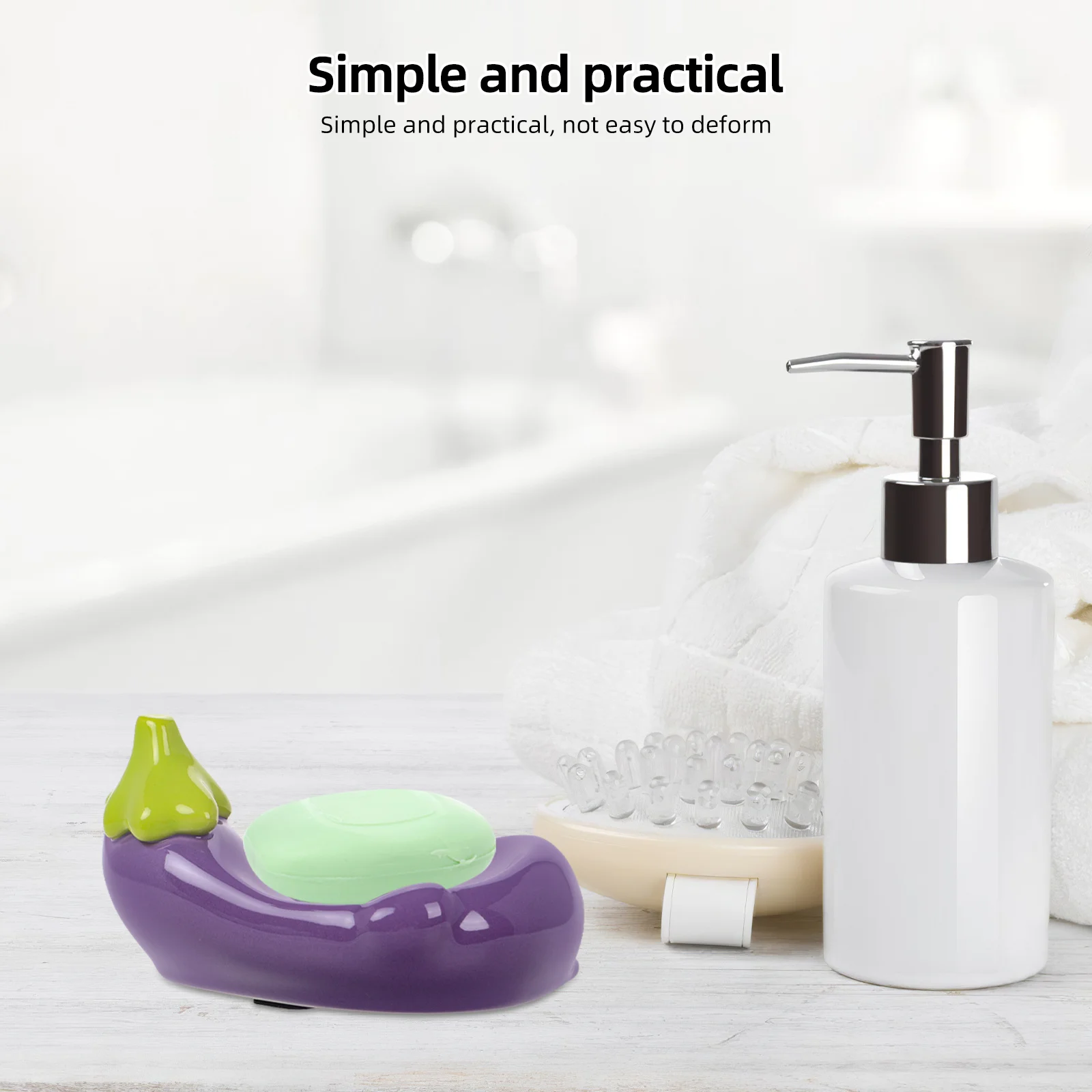 

Eggplant Ceramic Self Draining Soap Dish Holder for Bathroom Shower Kitchen Sink Countertop Cute Soap Container