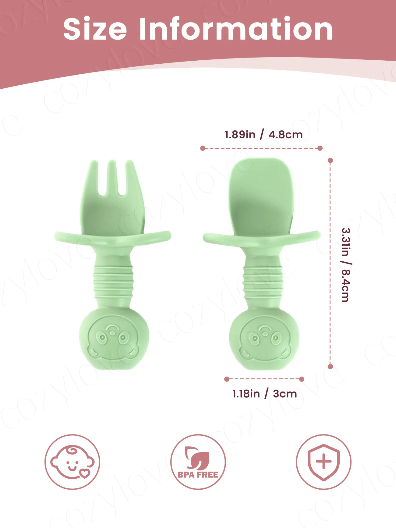 2 PCS Baby Silicone Fork and Spoon Set Self-feeding Training Utensils for Toddlers 6+ Months