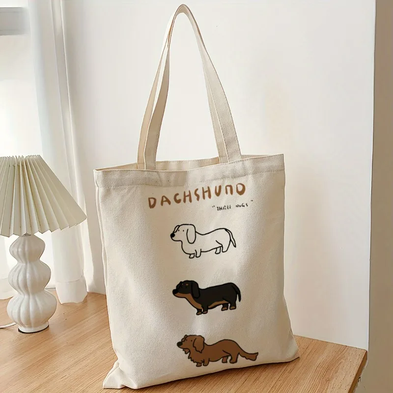 Dachshund Three Canvas Tote Bag Cute Silly Sausage Dog Casual Large Food Daily Shopping Bag Multi-purpose Storage Bags Good Gift