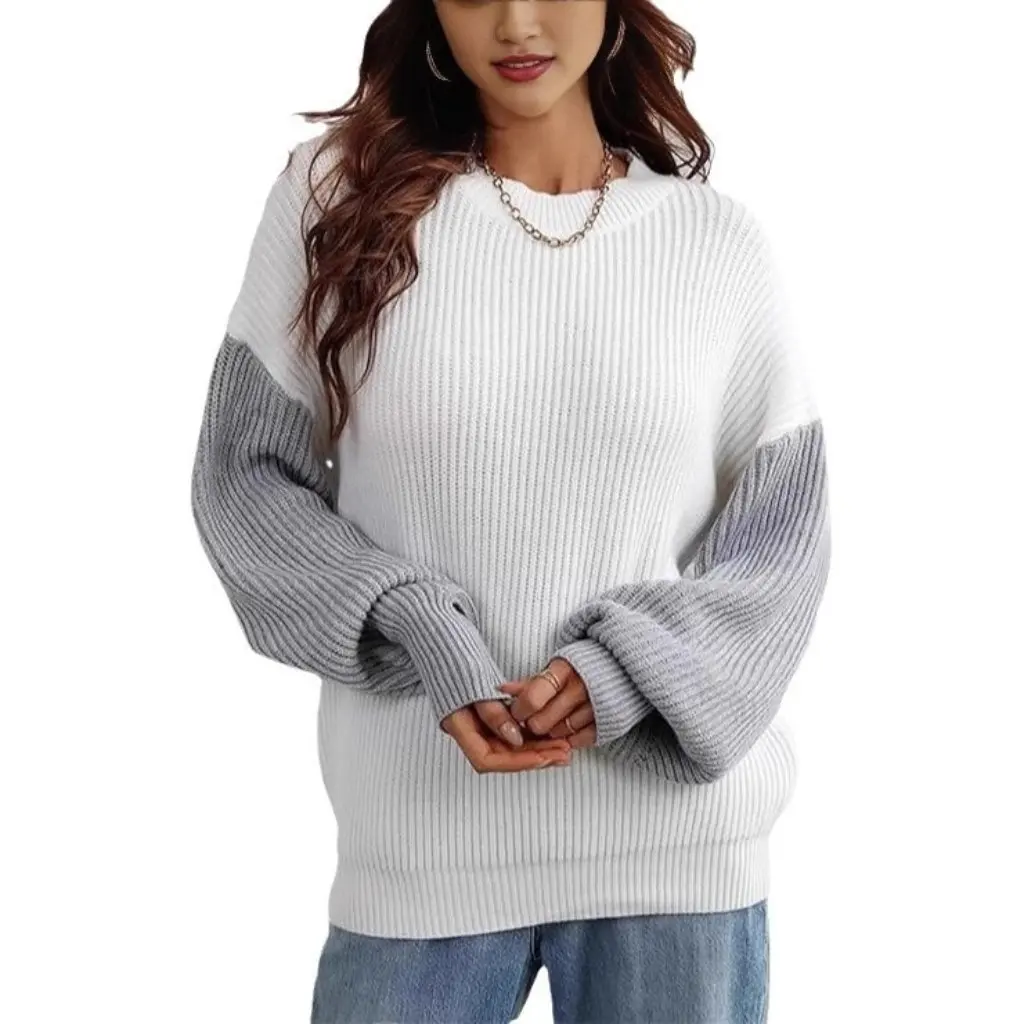 

Women's plus Size Knitted Sweater round Neck Pullover High-grade Striped Long Sleeve Spring Autumn European And American Style