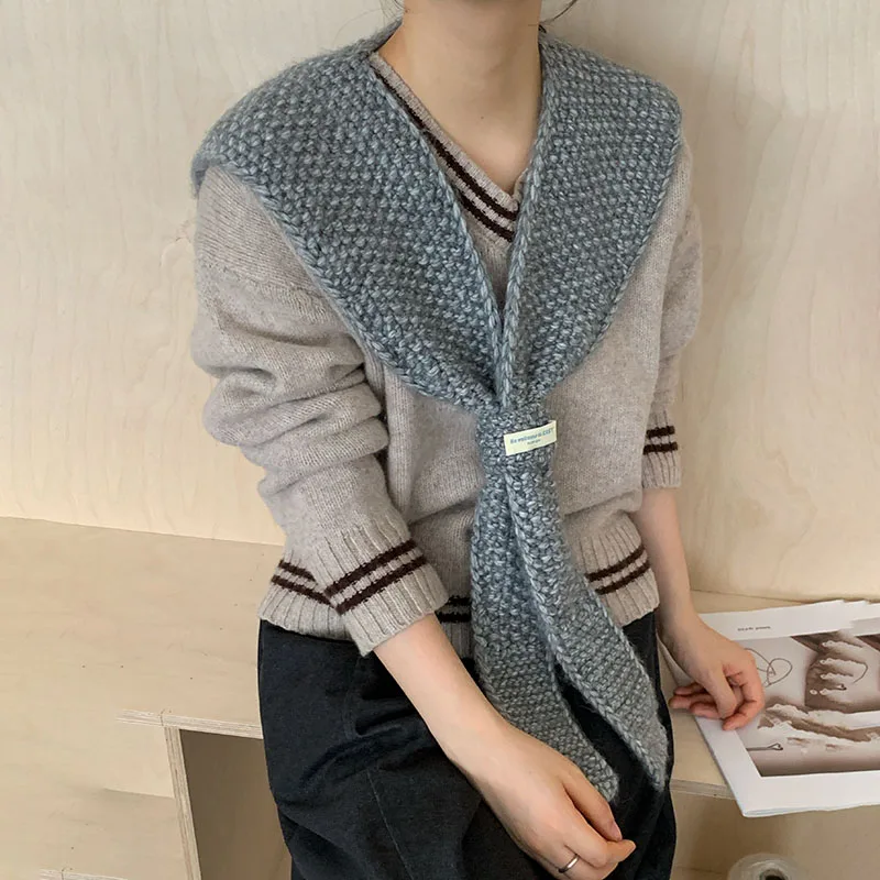

Korean Fashion New 2025 Soft Solid Color Wool Knitted Ladies Shawl Scarf Autumn Winter Thicken Warm Neck Guard Scarve for Women