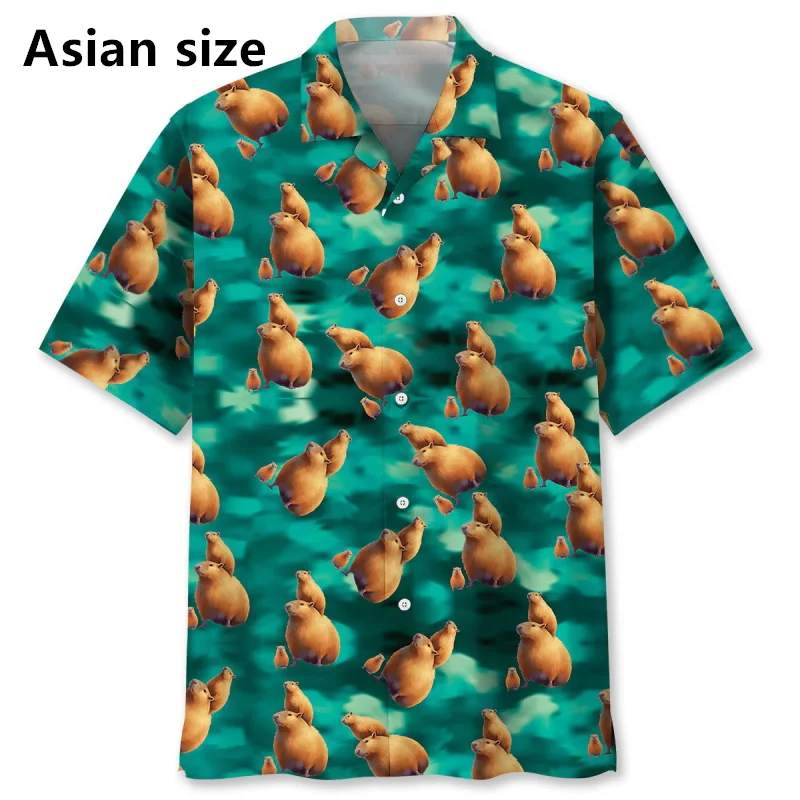 

Cute Capybara Pull Up Hawaiian Shirt For Men 3D Print Short Sleeve Button Beach Shirts New In Men's Aloha Shirt Streetwear