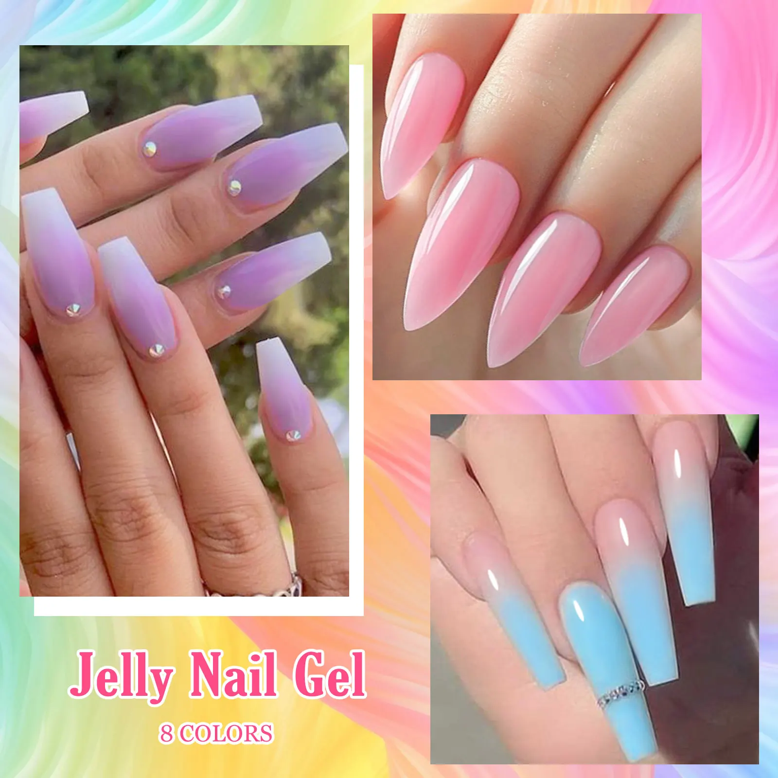MTSSII 8 pièces/boîte gelée Gel vernis à ongles à la mode rose bleu vert Transparent tremper Gel UV LED vernis à ongles pour manucure