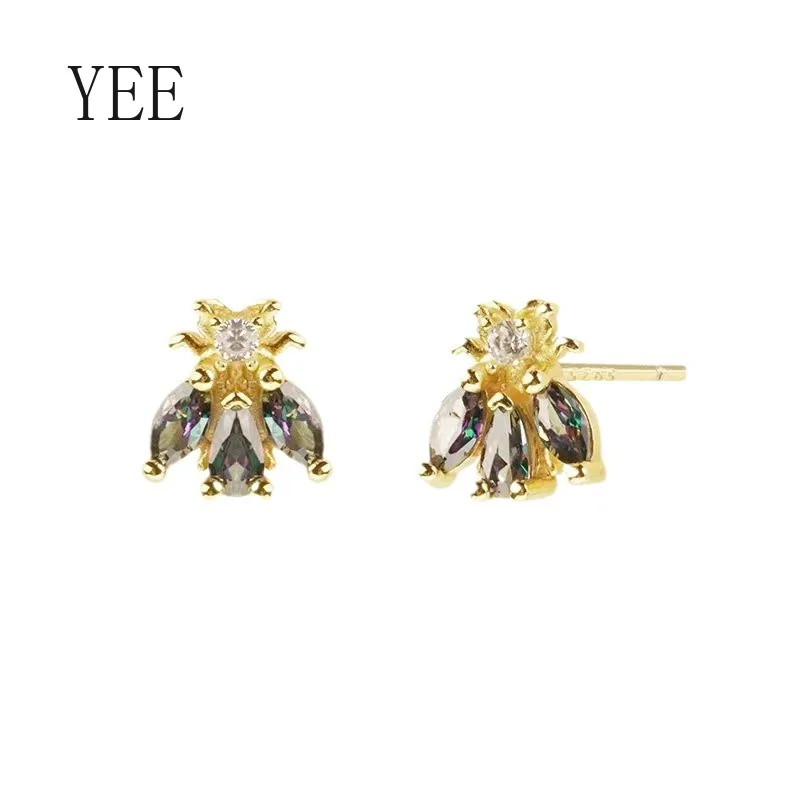 

YEE S925 серьги-гвоздики из стерлингового серебра с пчелой, золотые нишевые модные простые стильные серьги для женщин, ювелирные аксессуары, подарок