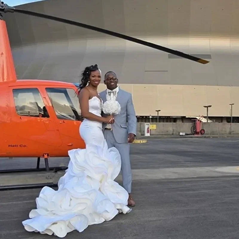 

Классическое свадебное платье в стиле африканской русалки по индивидуальному заказу, Vestido De Noiva, атласное свадебное платье с каскадными оборками и скользящим шлейфом