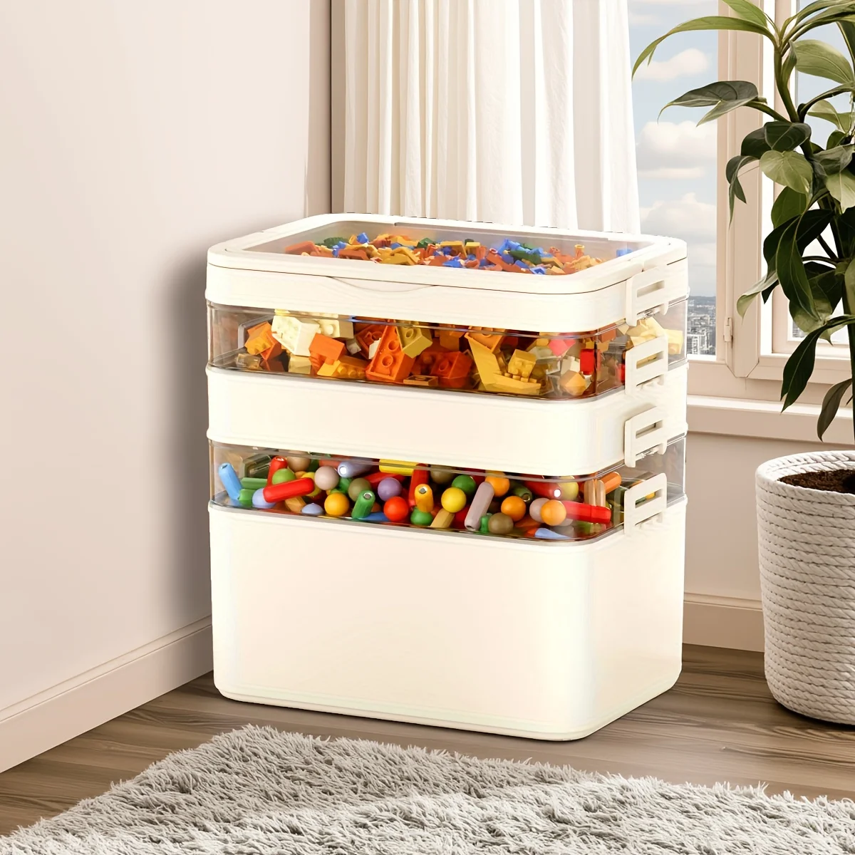 Large Capacity, Durable, Portable Storage Box/Organizer with Handle, Lidded Storage Box, Multi-Layer Elevated Storage Box, Building Blocks, Household Items Storage Box, Suitable for Home and Travel, Suitable for Organizing Medicine Boxes, Office Supplies, Sewing Supplies, Cosmetic Storage Box, Travel Storage, Under-Bed Storage
