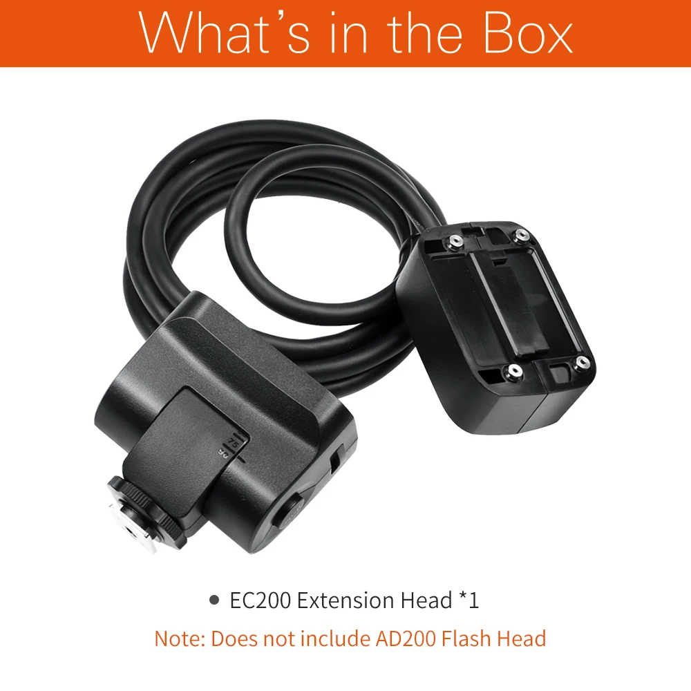 Godox EC200 AD200 Remote Separation Extension Flash Head with 1.85M Cable Portable Off-Camera Light Lamp for Godox AD200 Flash