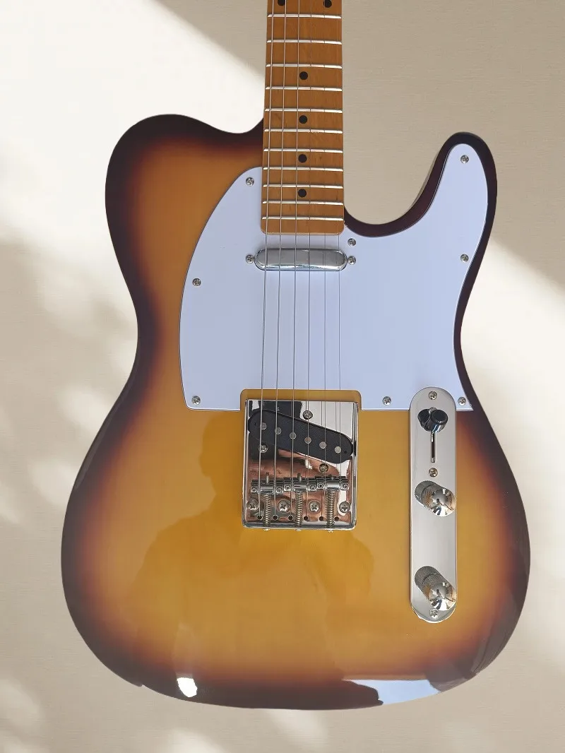 

Горячая новинка 2026: Гитара в стиле Sunburst с белой накладкой, кленовым грифом, 6 струн