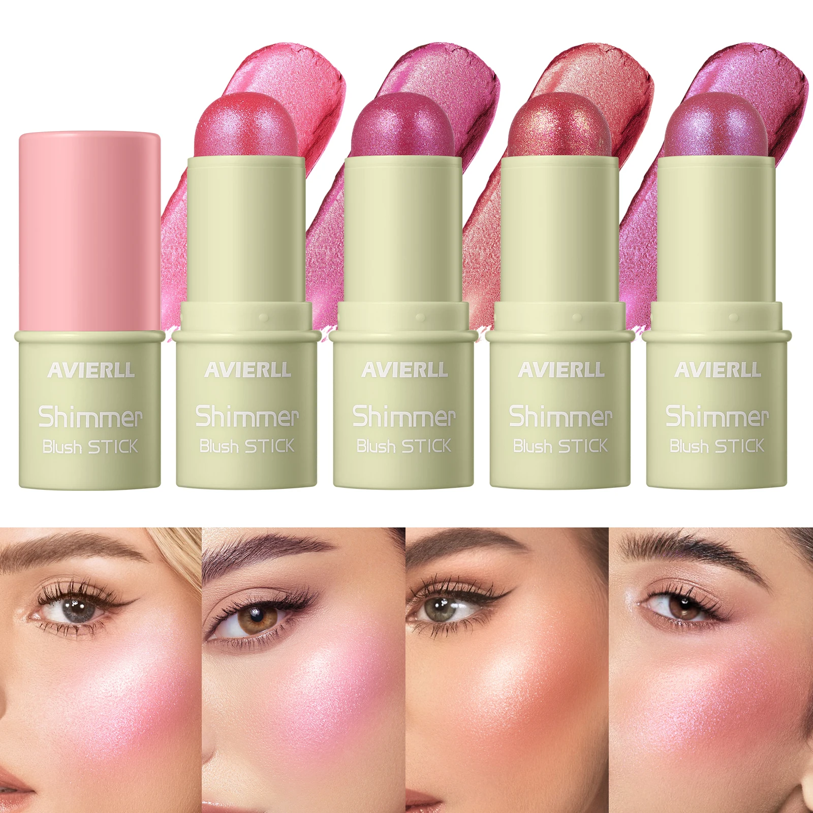 Fine glitter blush stick, moisturizing and silky mermaid pink, long-lasting and waterproof grapefruit orange, apple red, ideal g