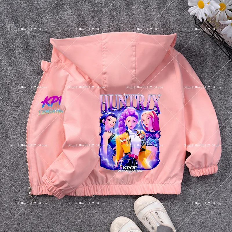 KPop Demon Hunters Jacket Spring Autumn Trend Coats Girls Windbreaker Hooded Harajuku Anime Figure Jacket Kids Birthday Gifts. ของขวัญวันเกิด
