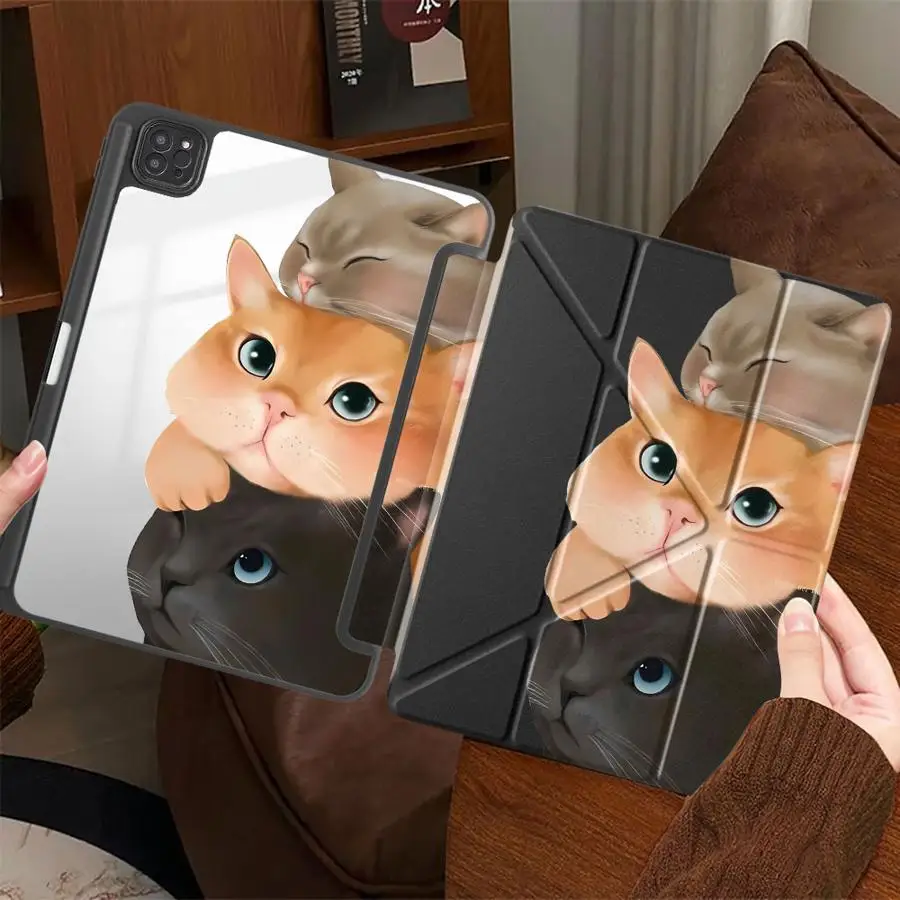 

Чехол-подставка для планшетов iPad Pro 2025, Air 4, 5, M3, M2, M4, 11 дюймов, Pro 11-го, 10-го, 9-го, 8-го, 7-го поколений, 12.9 дюймов, Mini 6, 7 с забавным дизайном кошек