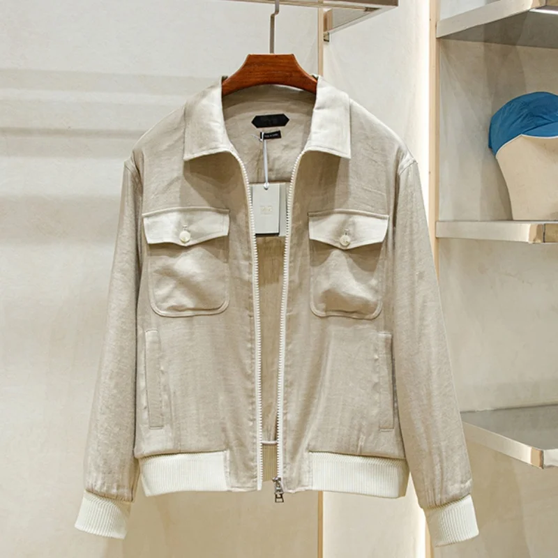 

Льняная смесь, мужская весенне-летняя повседневная легкая куртка с простым воротником, пальто